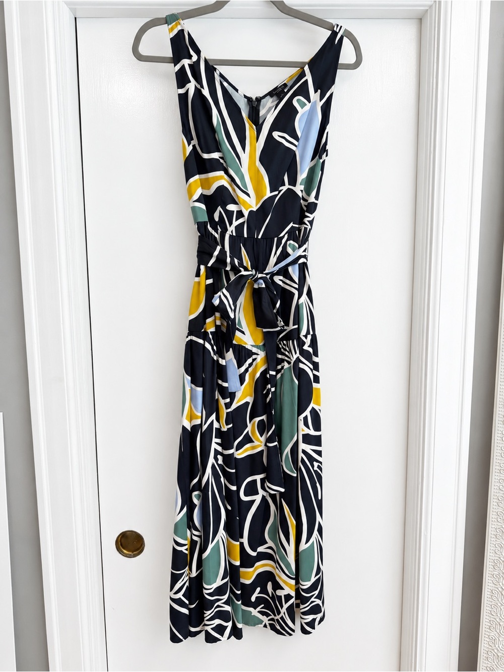 NWT Ann Taylor Black Maxi Dress with Green and Yellow Floral Print, Size 0